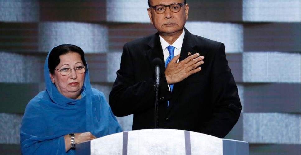Khizr and Ghazala Khan at the Democratic National Convention, speaking about their son Captain Humayun Khan
